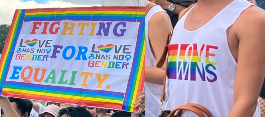 Signs that represent global LGBTQIA+ discourses.
